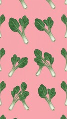 bok choy pattern on plain pink bright background cartoon design art illustration background for card or invitation quirky vibrant retro concept
