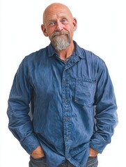 Obraz premium Portrait of a happy mature bald man standing with hands in pockets