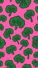 collard greens pattern on plain pink bright background cartoon design art illustration background for card or invitation quirky vibrant retro concept