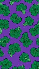 collard greens pattern on plain purple bright background cartoon design art illustration background for card or invitation quirky vibrant retro concept