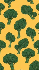 collard greens pattern on plain yellow bright background cartoon design art illustration background for card or invitation quirky vibrant retro concept