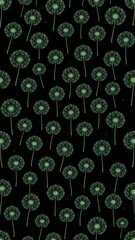 dandelion greens pattern on plain black bright background cartoon design art illustration background for card or invitation quirky vibrant retro concept