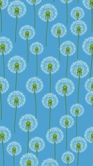 dandelion greens pattern on plain blue bright background cartoon design art illustration background for card or invitation quirky vibrant retro concept