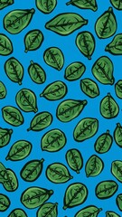 malabar spinach pattern on plain blue bright background cartoon design art illustration background for card or invitation quirky vibrant retro concept