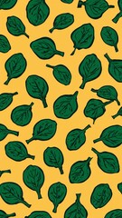 malabar spinach pattern on plain yellow bright background cartoon design art illustration background for card or invitation quirky vibrant retro concept