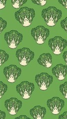 napa cabbage pattern on plain green bright background cartoon design art illustration background for card or invitation quirky vibrant retro concept