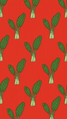 romaine pattern on plain red bright background cartoon design art illustration background for card or invitation quirky vibrant retro concept