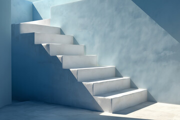 A white staircase with sunlight.