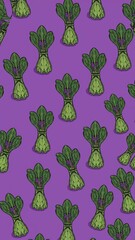 romaine pattern on plain purple bright background cartoon design art illustration background for card or invitation quirky vibrant retro concept