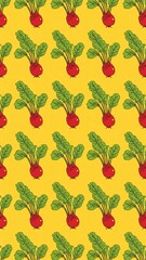 swiss chard pattern on plain yellow bright background cartoon design art illustration background for card or invitation quirky vibrant retro concept