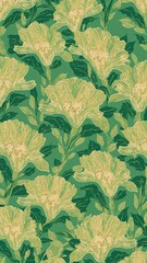 tatsoi pattern on plain green bright background cartoon design art illustration background for card or invitation quirky vibrant retro concept