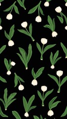 turnip greens pattern on plain black bright background cartoon design art illustration background for card or invitation quirky vibrant retro concept