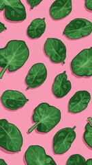 water spinach pattern on plain pink bright background cartoon design art illustration background for card or invitation quirky vibrant retro concept