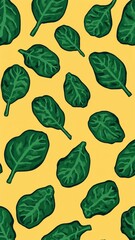 water spinach pattern on plain yellow bright background cartoon design art illustration background for card or invitation quirky vibrant retro concept