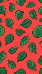 water spinach pattern on plain red bright background cartoon design art illustration background for card or invitation quirky vibrant retro concept