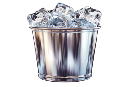 Fresh ice cubes chill in a sleek metal bucket promising refreshment and summer joy with high on transparent background