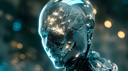 Futuristic AI Robot with Neural Network Brain
