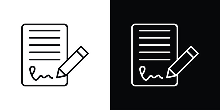 Signed document icon in black. flat graphic vector icon