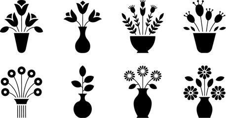 Floral arrangement vector set flower bouquet vase graphic design elements decorative botanical illustration editable stock vector illustration