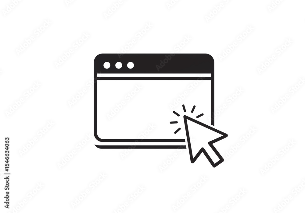 Aufkleber black and white illustration of a browser window with a cursor clicking on the screen icon design