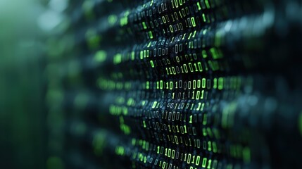 An artistic representation of flowing binary data, this abstract image captivates viewers by illustrating the digital world and the essence of information technology and connectivity.