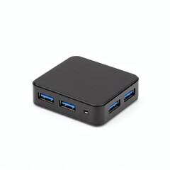Sleek Black USB Hub with Four Ports for Efficient Device Charging and Data Transfer
