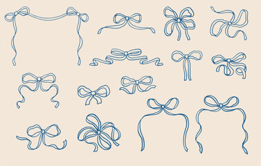 Hand-Drawn Decorative Bow Collection. Retro style.