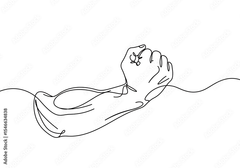 Poster continuous line drawing of an arm with a clenched fist isolated on a white background minimalist art
