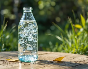 botella con agua con cubitos de hielo