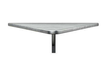 A solitary triangular metal shelf sturdy and functional offering space for display or storage on transparent background