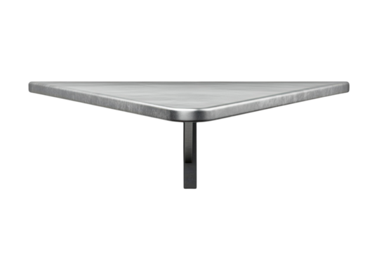 A solitary triangular metal shelf sturdy and functional offering space for display or storage on transparent background