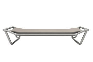 A sleek modern cot awaiting a moment of peaceful rest offering minimalist comfort on a simple on transparent background