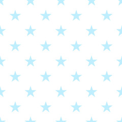 Baby blue stars seamless pattern on white background in gentle grid layout