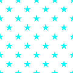 Aqua stars seamless pattern on white background in soft blue-green grid