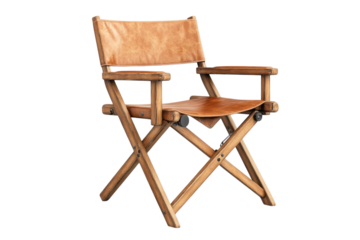 A seasoned director s chair its well worn leather whispering stories of film sets and creative on transparent background