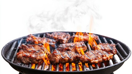 Flaming Grilled Steaks on Charcoal Grill, BBQ, Food Photography, Closeup, High Resolution, Delicious BBQ, Steak