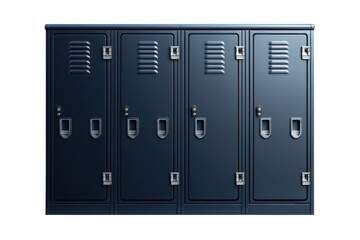 A row of sturdy dark navy school lockers stands ready for a new semester symbolizing memories on transparent background