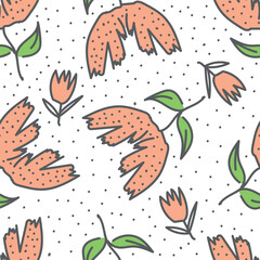 Hand drawn flowers. Seamless background with abstract cute flowers. Vector design ornament for paper; cover; fabric; interior decor; textile; fabric; wallpaper; surface design; label; packaging