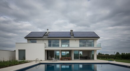 Modern House with Solar Panels and Swimming Pool