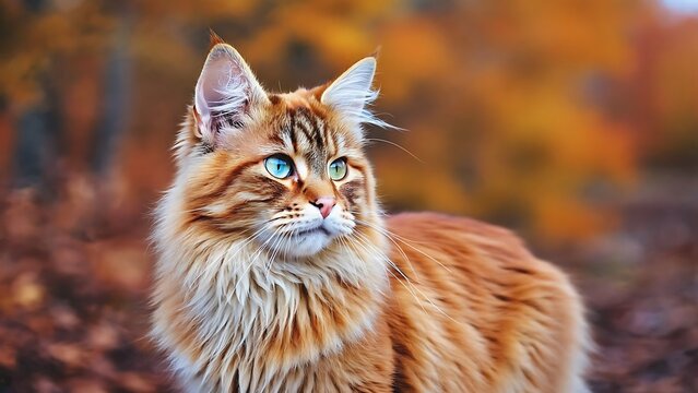 Maine Coon cat in autumn