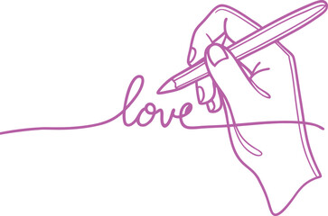 Minimal hand drawing love word with pen in one line art style, perfect for romantic illustrations, Valentine’s themes, typography designs, or creative minimalist concept projects.