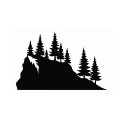 Monochrome Mountain Silhouette Featuring Evergreen Trees and Rocky Outcrops Evoking Wilderness and Outdoor Adventure in Nature Photography