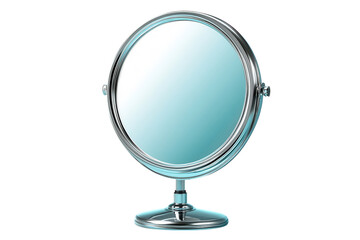 A gleaming chrome vanity mirror ready to reflect your true self providing clarity and a touch on transparent background
