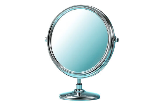 A gleaming chrome vanity mirror ready to reflect your true self providing clarity and a touch on transparent background