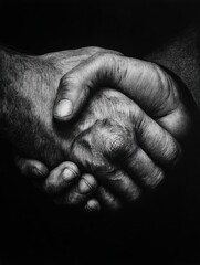 Fototapeta premium Primer plano estrechar mano cerrando trato de negocios en blanco y negro