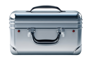 A gleaming aluminum briefcase evokes mystery and secure travel on a classified mission on transparent background