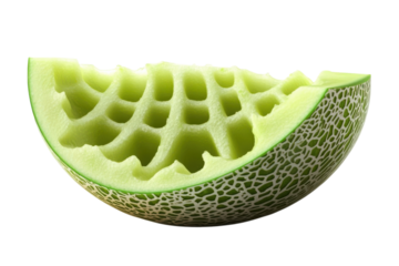A curious pattern carved into a honeydew melon slice inviting culinary exploration standing on transparent background