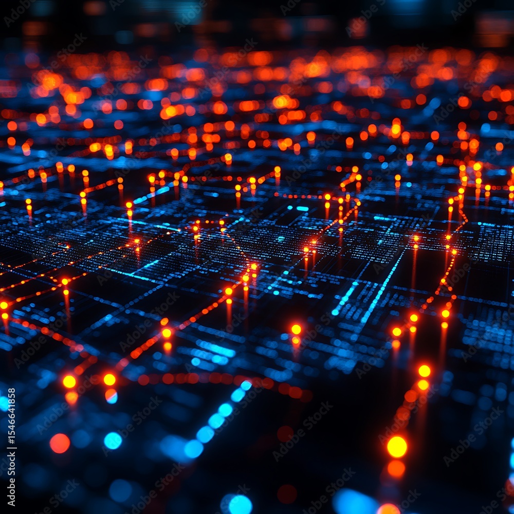 Poster abstract digital network visualization featuring connected lines and glowing dots photo