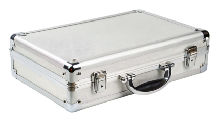  silver-metal-briefcase-closed-with-chrome-handle isolated on white background,  png, ai generated