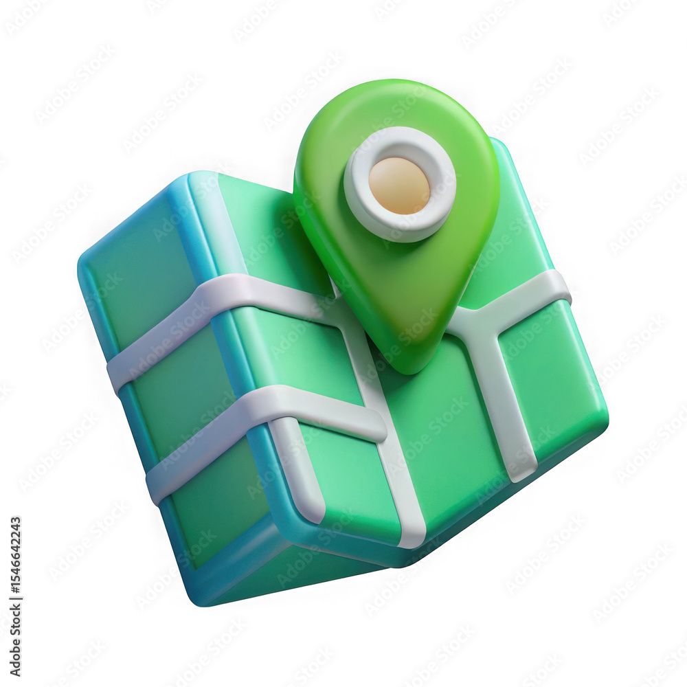Poster 3d rendered green map with location pin isolated on transparent background